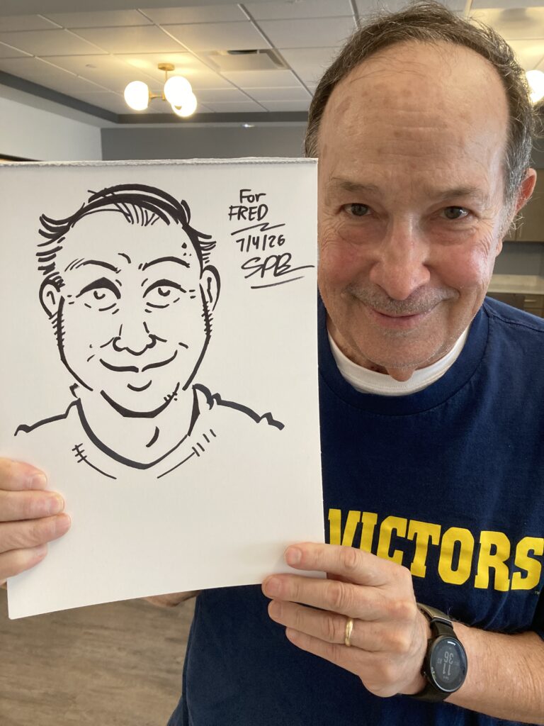 I started doing portraits when I first moved to Portland, working summers at Oaks Amusement Park. I quickly started calling them "Portraits" when I discovered a lot of people don't know how to pronounce the word "Caricature." But that's just as well, because I don't consider what I do traditional caricatures. No big heads on little bodies with squinty eyes. I've purposefully made up my style as I went along, and thankfully people have responded to it.
