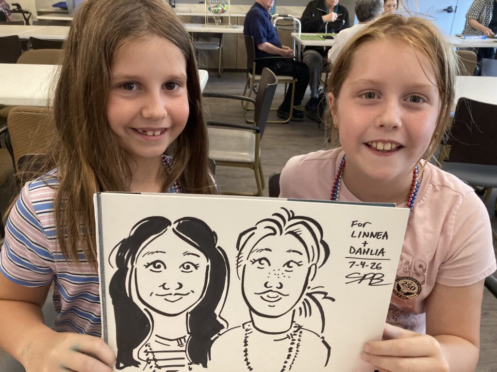 I started doing portraits when I first moved to Portland, working summers at Oaks Amusement Park. I quickly started calling them "Portraits" when I discovered a lot of people don't know how to pronounce the word "Caricature." But that's just as well, because I don't consider what I do traditional caricatures. No big heads on little bodies with squinty eyes. I've purposefully made up my style as I went along, and thankfully people have responded to it.