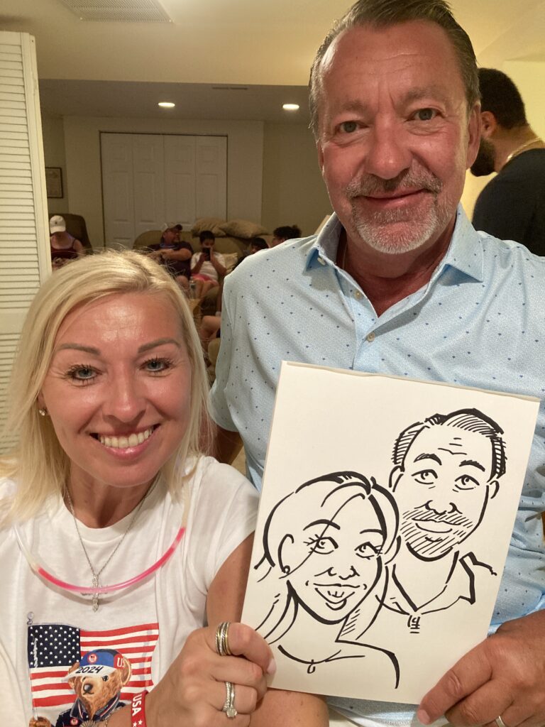 I started doing portraits when I first moved to Portland, working summers at Oaks Amusement Park. I quickly started calling them "Portraits" when I discovered a lot of people don't know how to pronounce the word "Caricature." But that's just as well, because I don't consider what I do traditional caricatures. No big heads on little bodies with squinty eyes. I've purposefully made up my style as I went along, and thankfully people have responded to it.